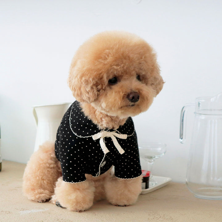 即納【DURANG RURANG】Dot Ribbon Cardigan（Cookie Black）