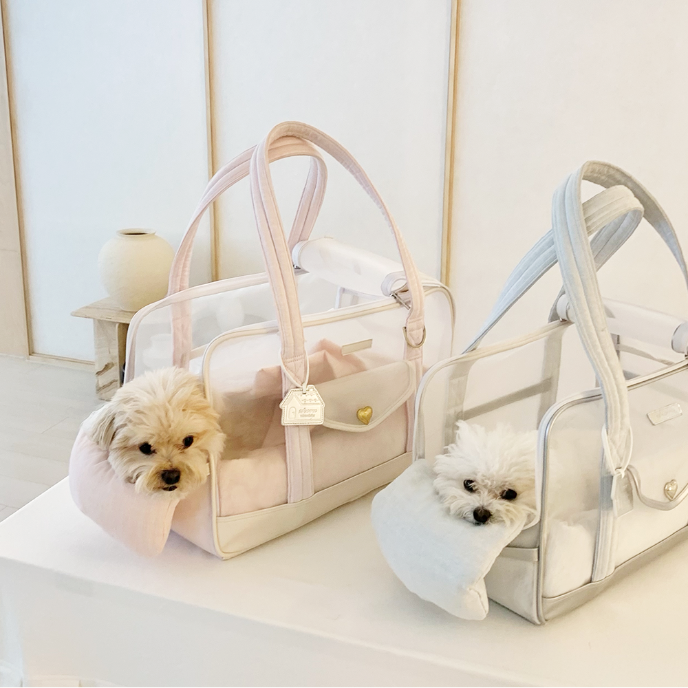 ※予約販売【seoru】Mesh Ballon Bag（Ivory & Pink）※LINE＆メルマガ限定先行SALE対象外｜犬用バッグ