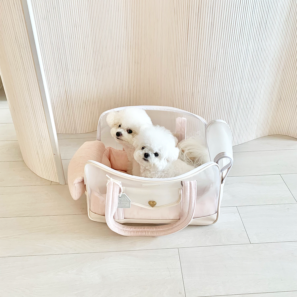 ※予約販売【seoru】Mesh Ballon Bag（Ivory & Pink）※LINE＆メルマガ限定先行SALE対象外｜犬用バッグ