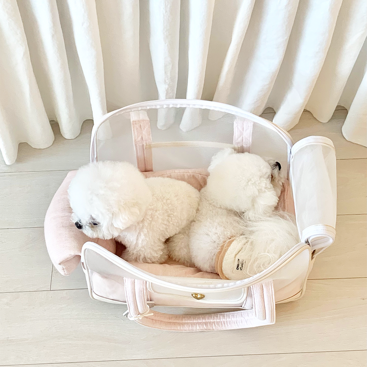 ※予約販売【seoru】Mesh Ballon Bag（Ivory & Pink）※LINE＆メルマガ限定先行SALE対象外｜犬用バッグ