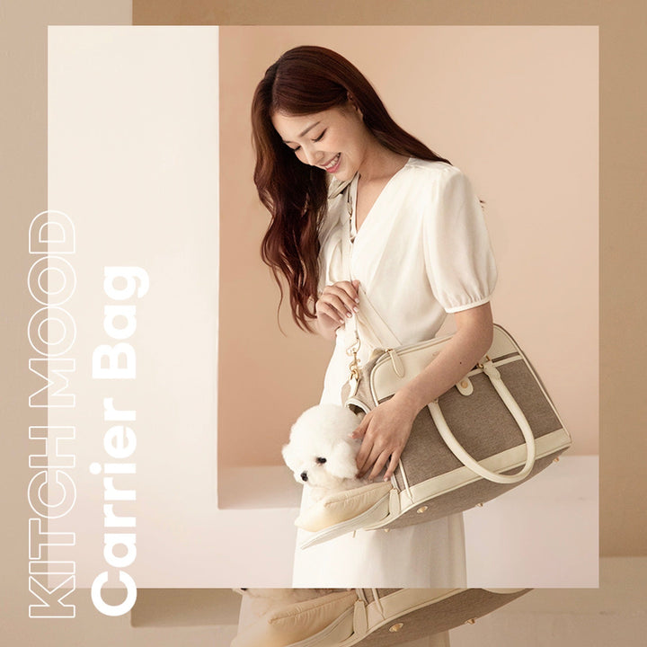 即納【KITCHMOOD】PREMIUM LINE dog camer bag（Ivory）