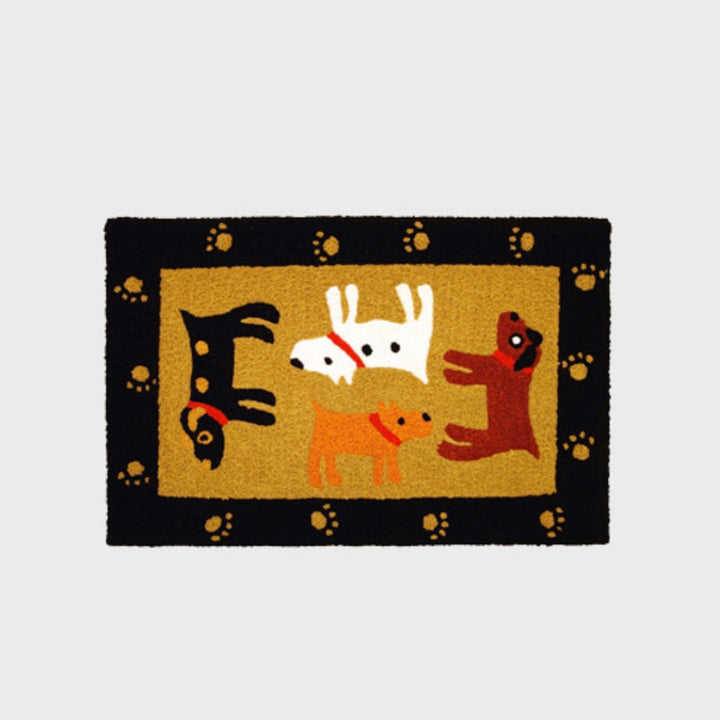 即納【OOPS! MY DOG】Four Doggies in Black Rag Mat