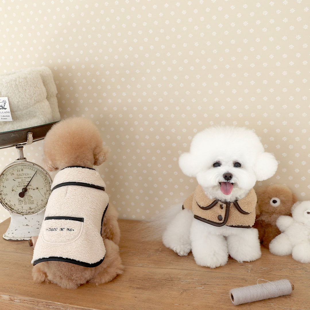 ※予約販売【near by us】Teddy Leather Fleece Coat（Cream）