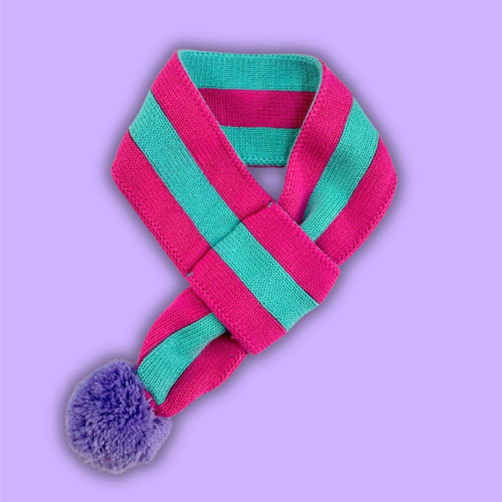 ※予約販売【TOOF】STRIPE COTTON POM POM SCARF（PINK/TURQUOISE）