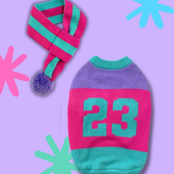 ※予約販売【TOOF】STRIPE COTTON POM POM SCARF（PINK/TURQUOISE）