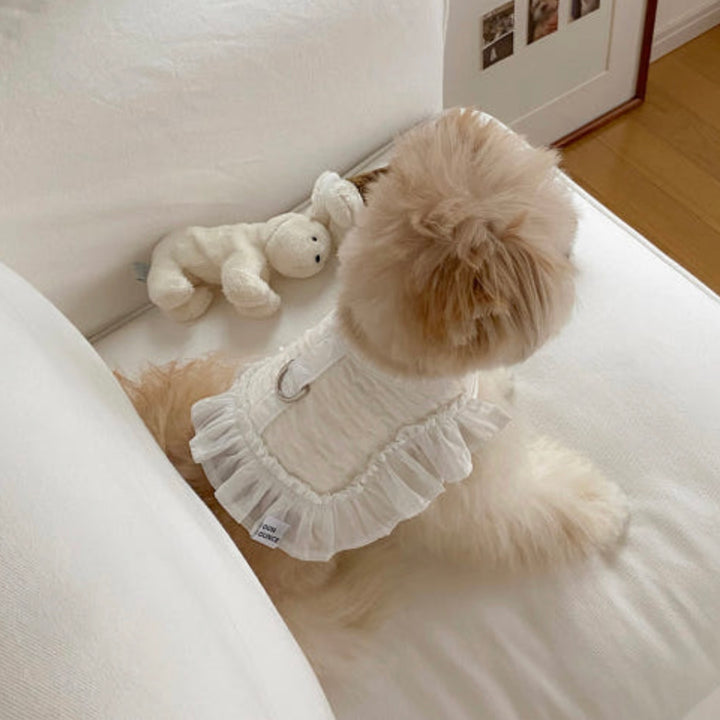 即納【OUNCE】Air Frill Harness（White）｜犬用ハーネス