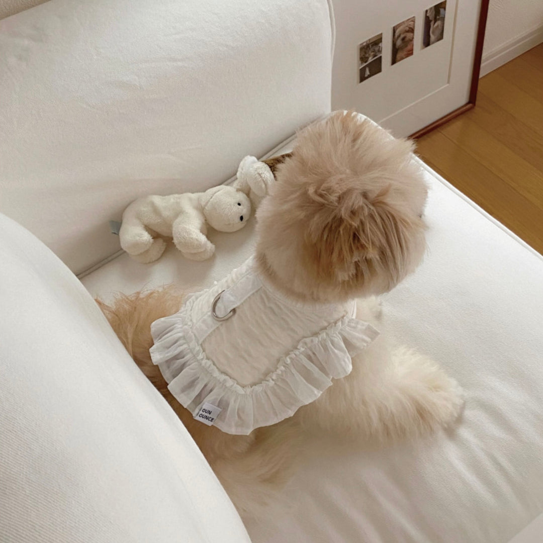 即納【OUNCE】Air Frill Harness（White）｜犬用ハーネス