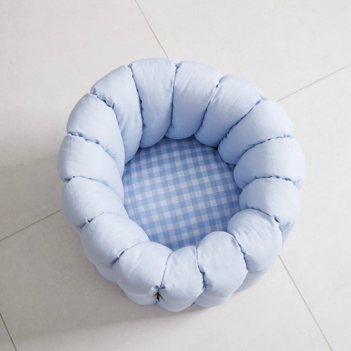 即納【azallea】Check Blue Canele Cushion