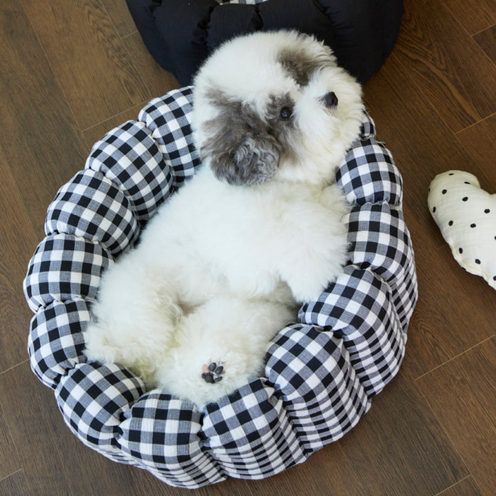 即納【azallea】Check Black Canele Cushion