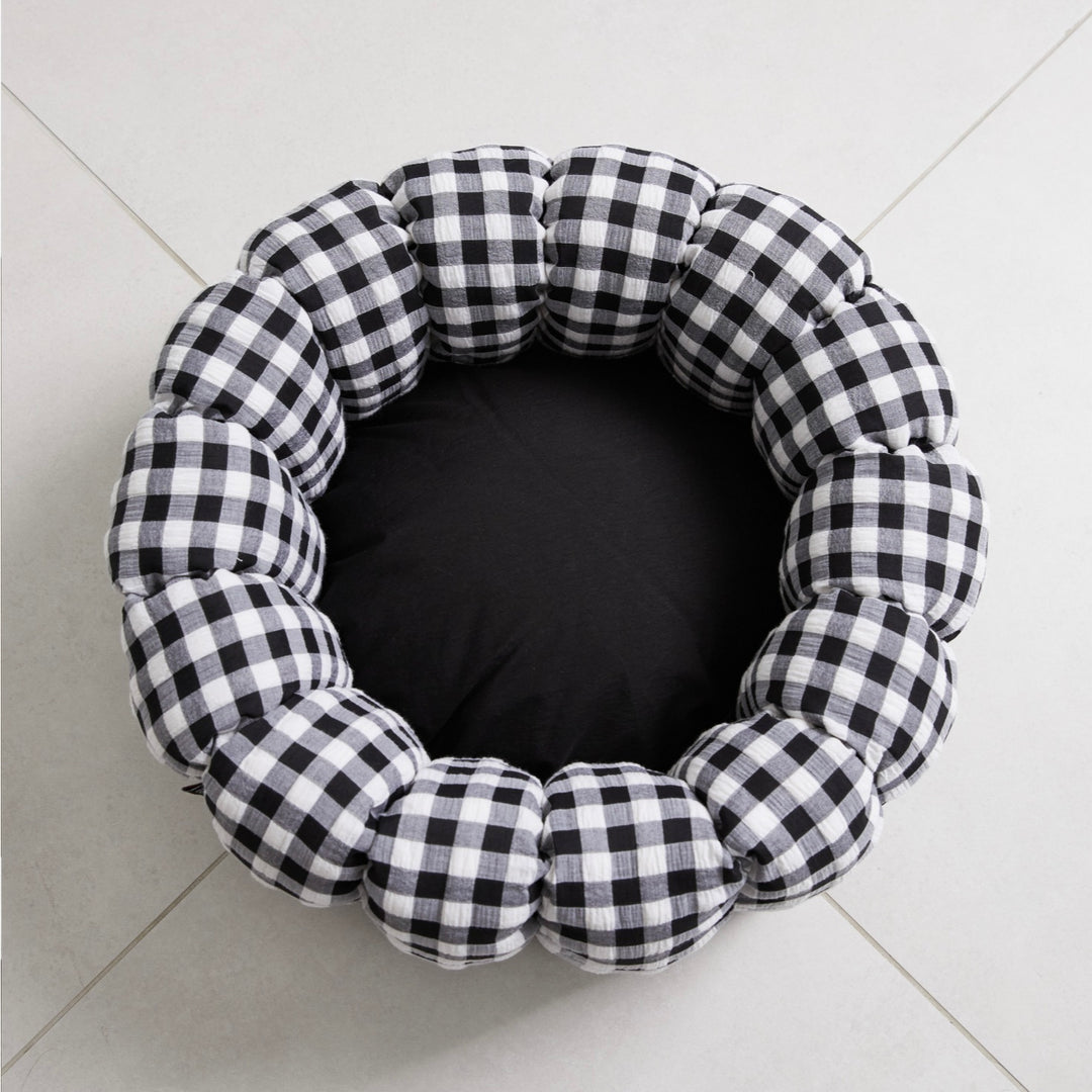 即納【azallea】Check Black Canele Cushion