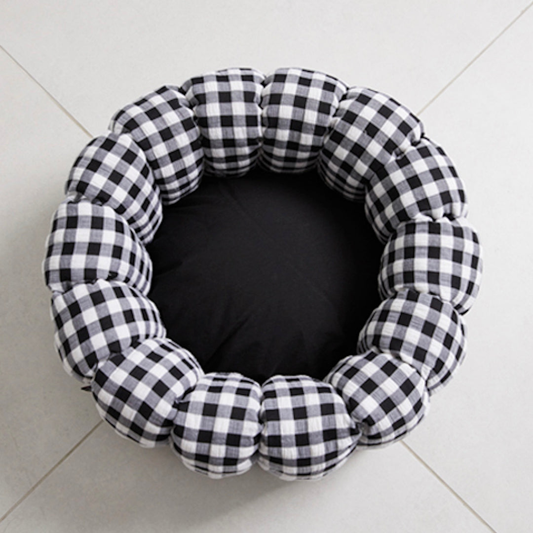 即納【azallea】Check Black Canele Cushion