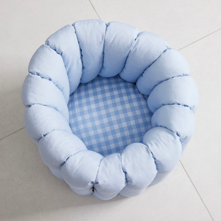 即納【azallea】Check Blue Canele Cushion