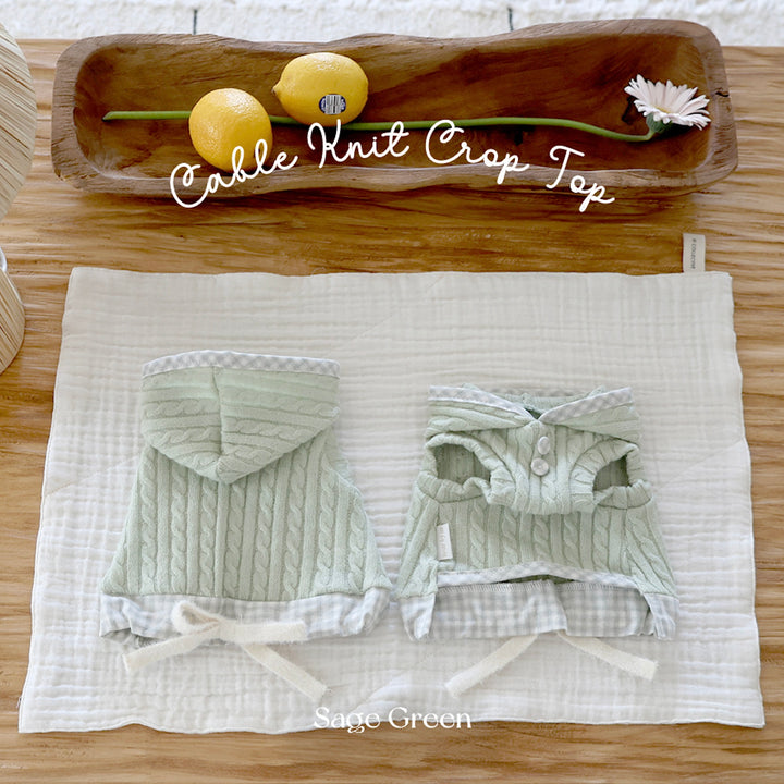 ※予約販売【near by us】Cable Knit Crop Top（sage green）