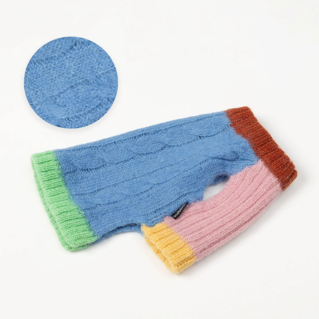 即納【andblank】Bebe Cable Wool 100% Knit（Melange Blue）