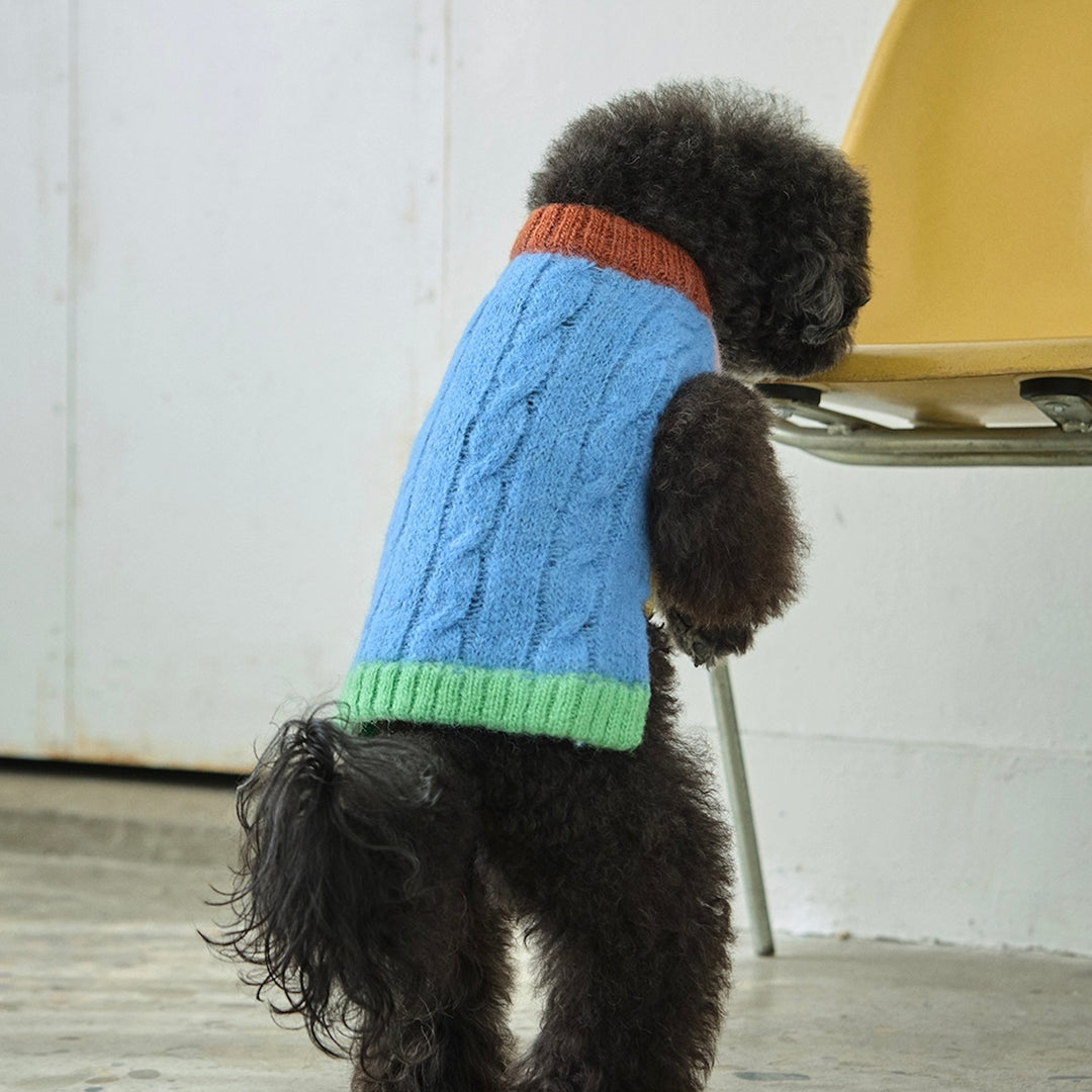 即納【andblank】Bebe Cable Wool 100% Knit（Melange Blue）