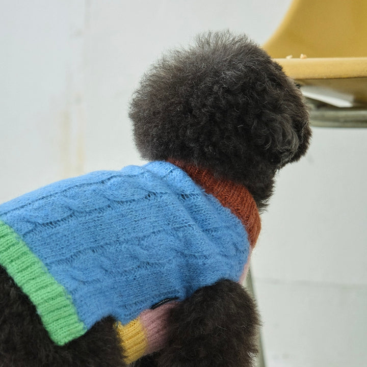 即納【andblank】Bebe Cable Wool 100% Knit（Melange Blue）