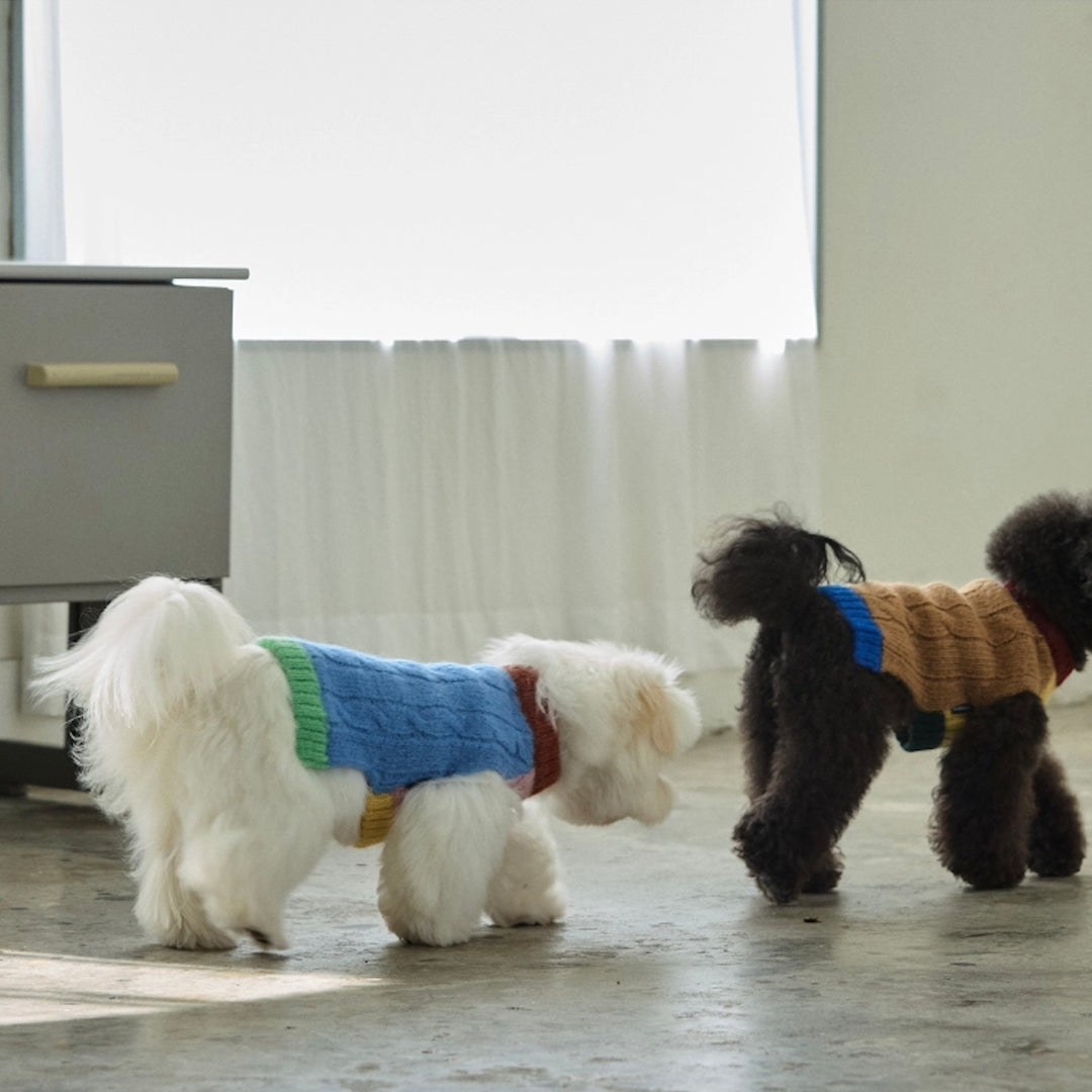 即納【andblank】Bebe Cable Wool 100% Knit（Melange Blue）