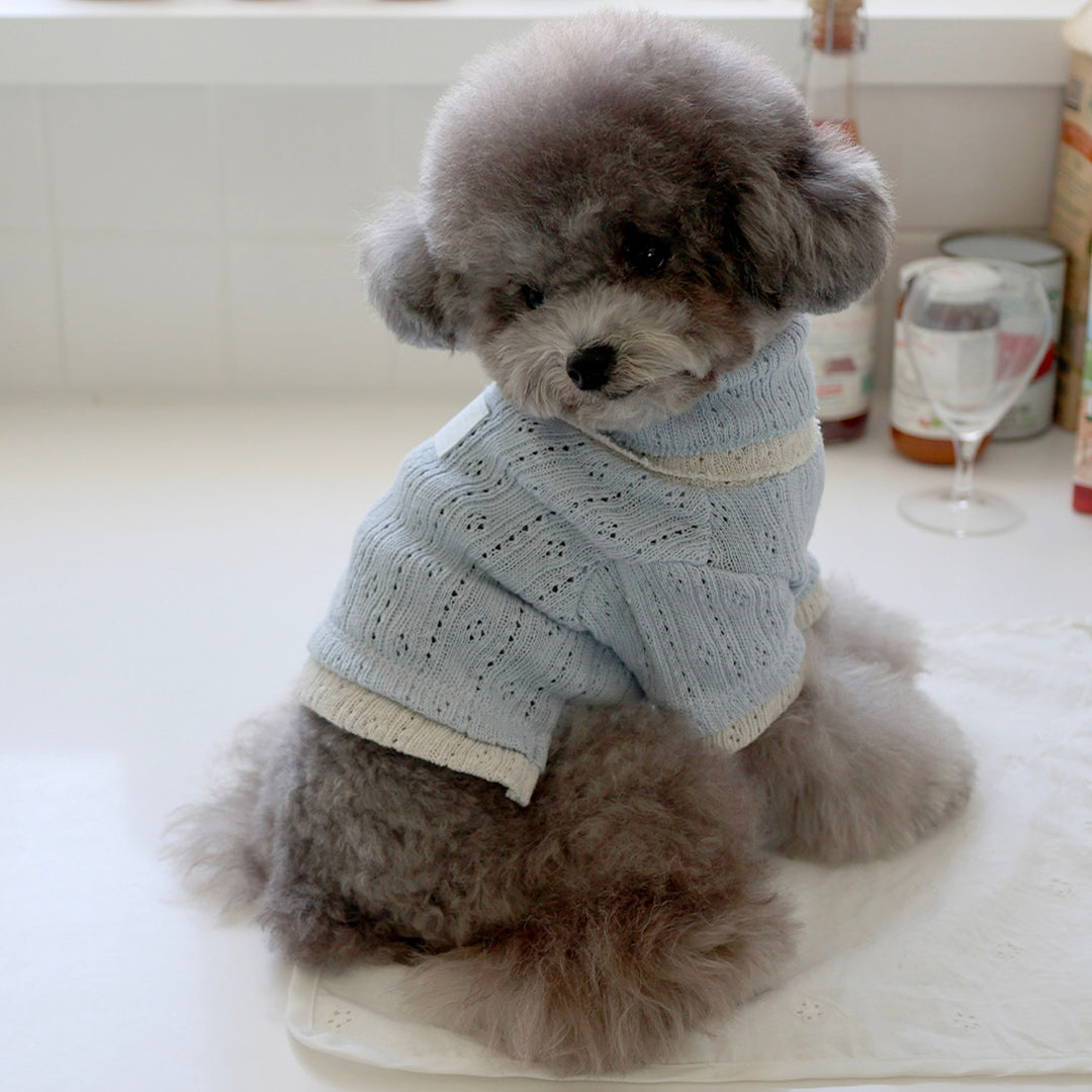 ※予約販売【near by us】Pointelle knit top（Melange blue）