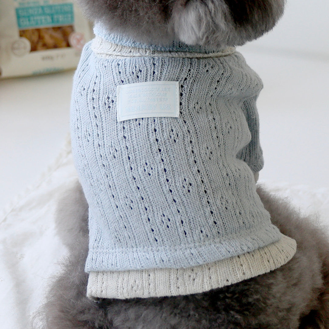 ※予約販売【near by us】Pointelle knit top（Melange blue）