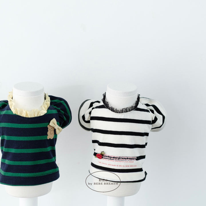 即納【BeBe Breath】Balloon Stripe Top（Ivory）