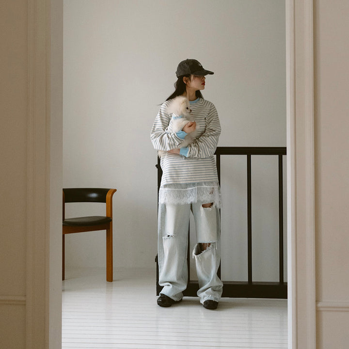 即納【noutti】Jerry Stripe T-shirt（Sky）