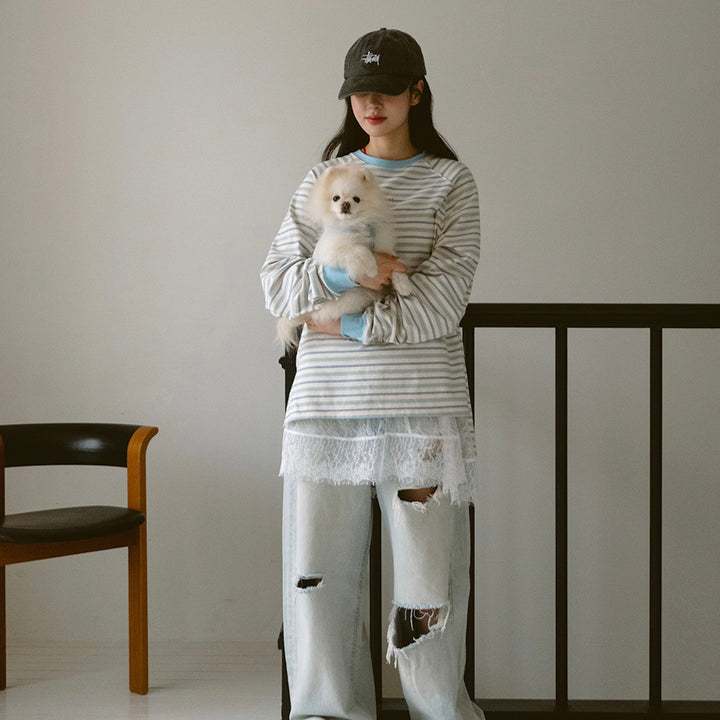 即納【noutti】Jerry Stripe T-shirt（Sky）