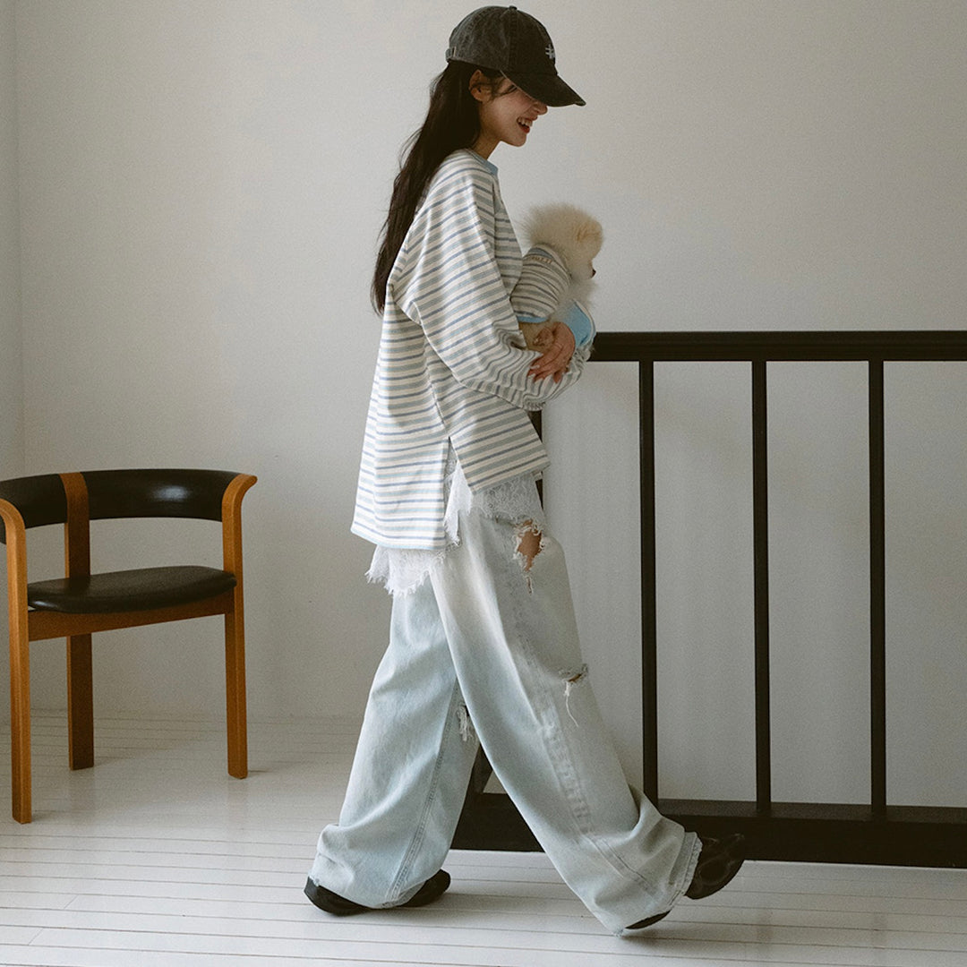 即納【noutti】Jerry Stripe T-shirt（Sky）