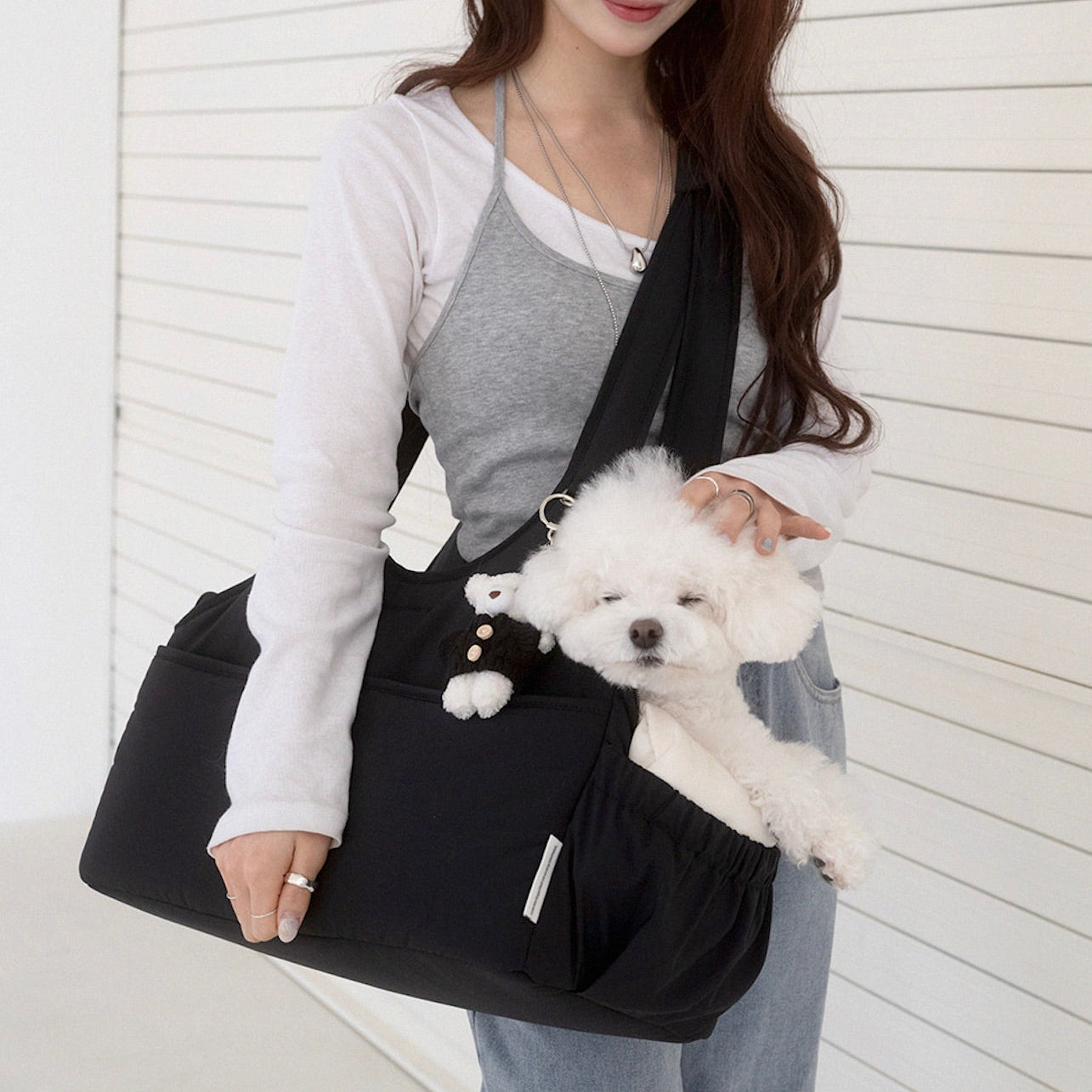 即納【a tous moments】Lier petbag - Black（Cushion + Shoulder Pad Set）｜犬用バッグ