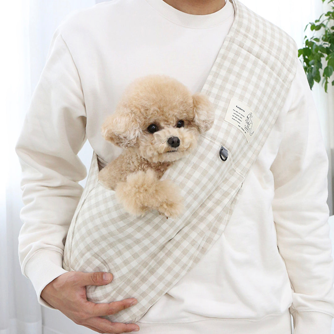 ※予約販売【ITS DOG】Kangaroo Smart Sling Bag（Check Beige）｜犬用バッグ