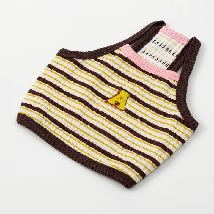 ※予約販売【andblank】A Stitch Stripe Crop Top（Brown）