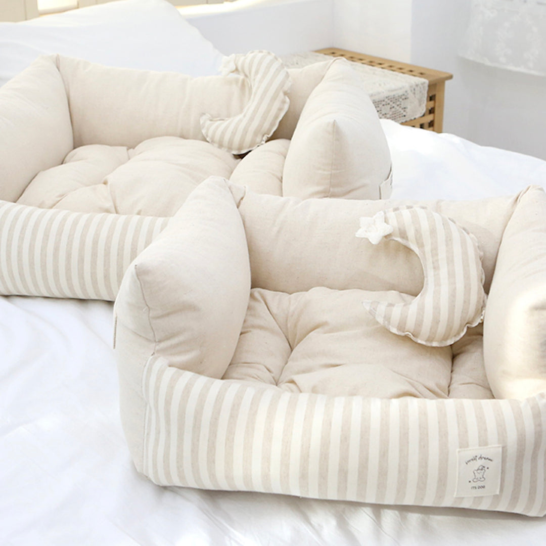 ※予約販売【ITS DOG】Basic Stripe Square Bed（Beige）