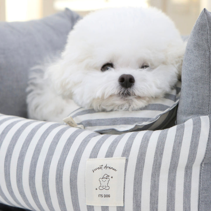 ※予約販売【ITS DOG】Basic Stripe Square Bed（Gray）