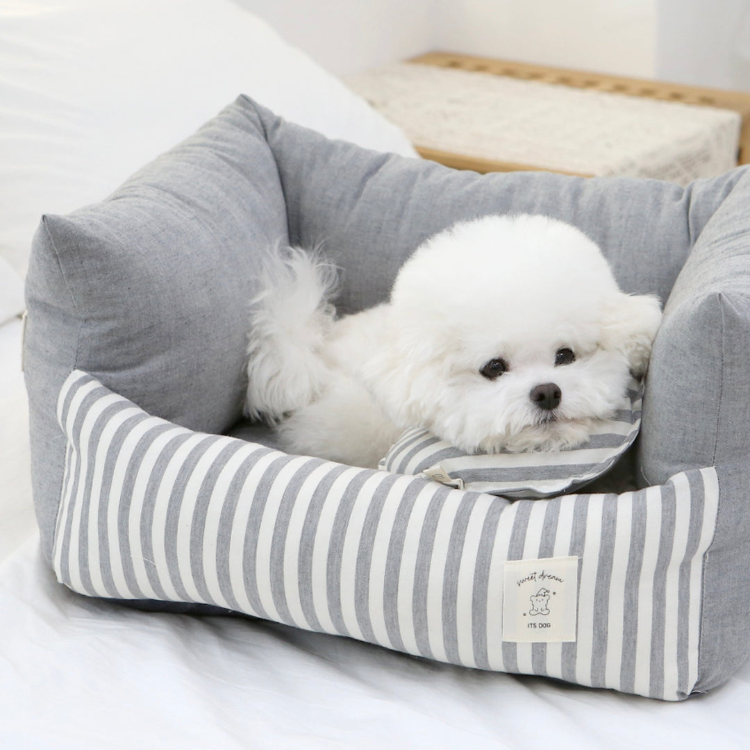 ※予約販売【ITS DOG】Basic Stripe Square Bed（Gray）