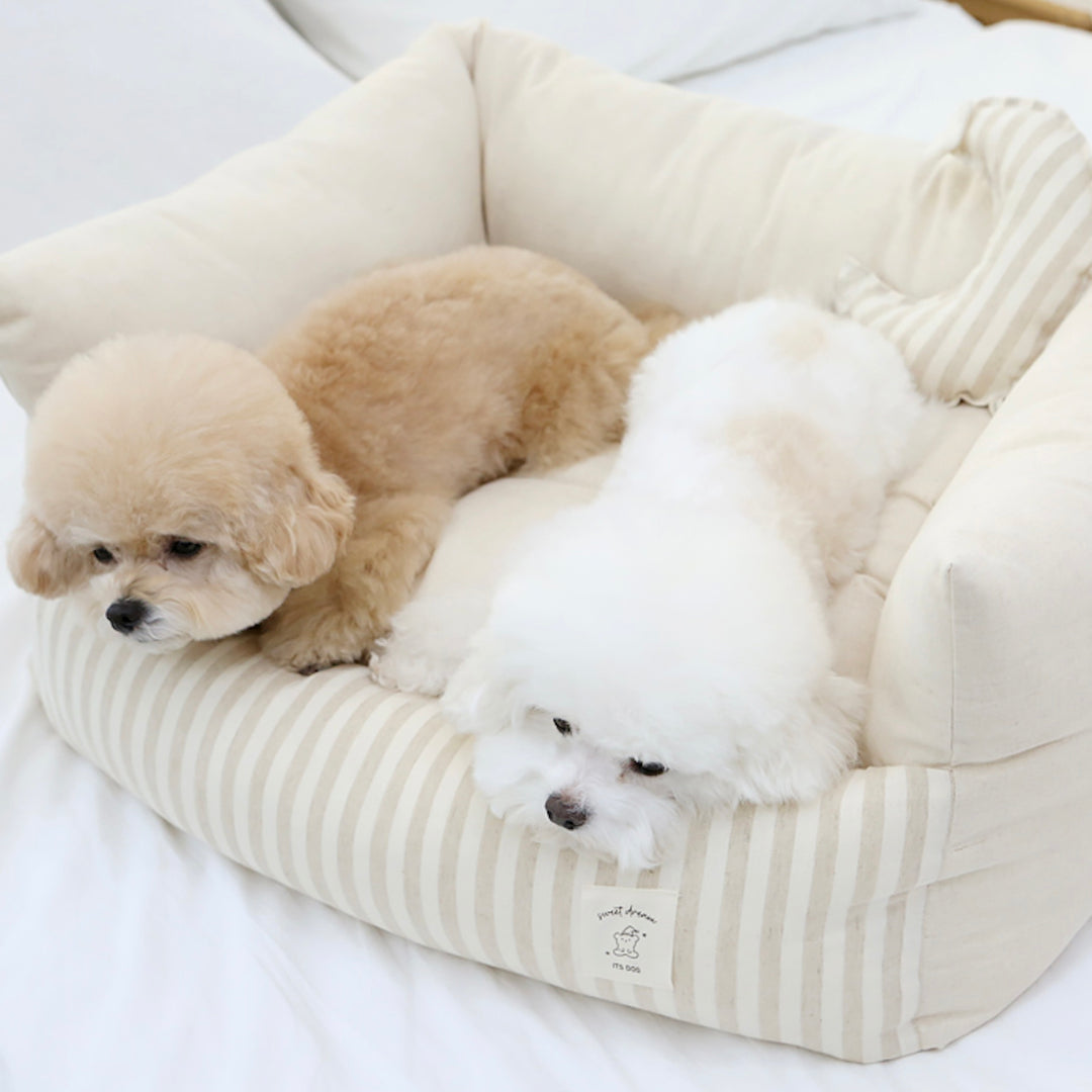 ※予約販売【ITS DOG】Basic Stripe Square Bed（Beige）