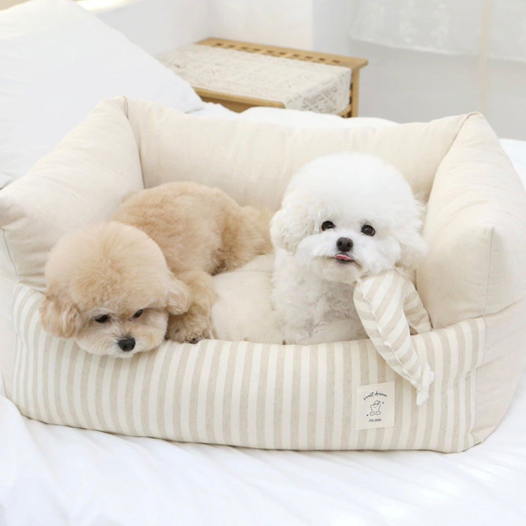 ※予約販売【ITS DOG】Basic Stripe Square Bed（Beige）