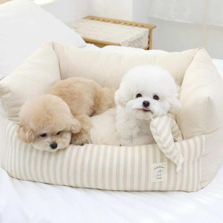 ※予約販売【ITS DOG】Basic Stripe Square Bed（Beige）