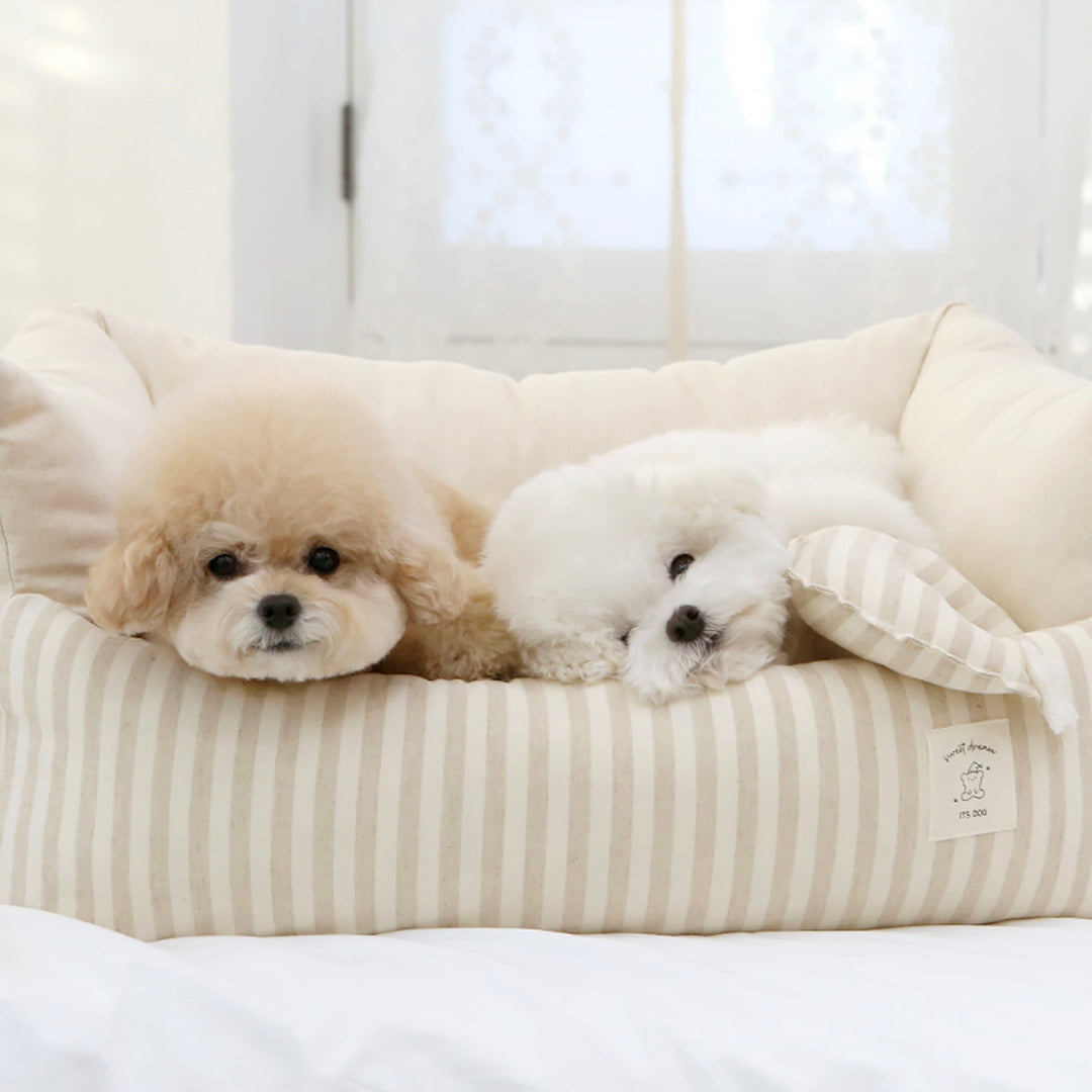 ※予約販売【ITS DOG】Basic Stripe Square Bed（Beige）