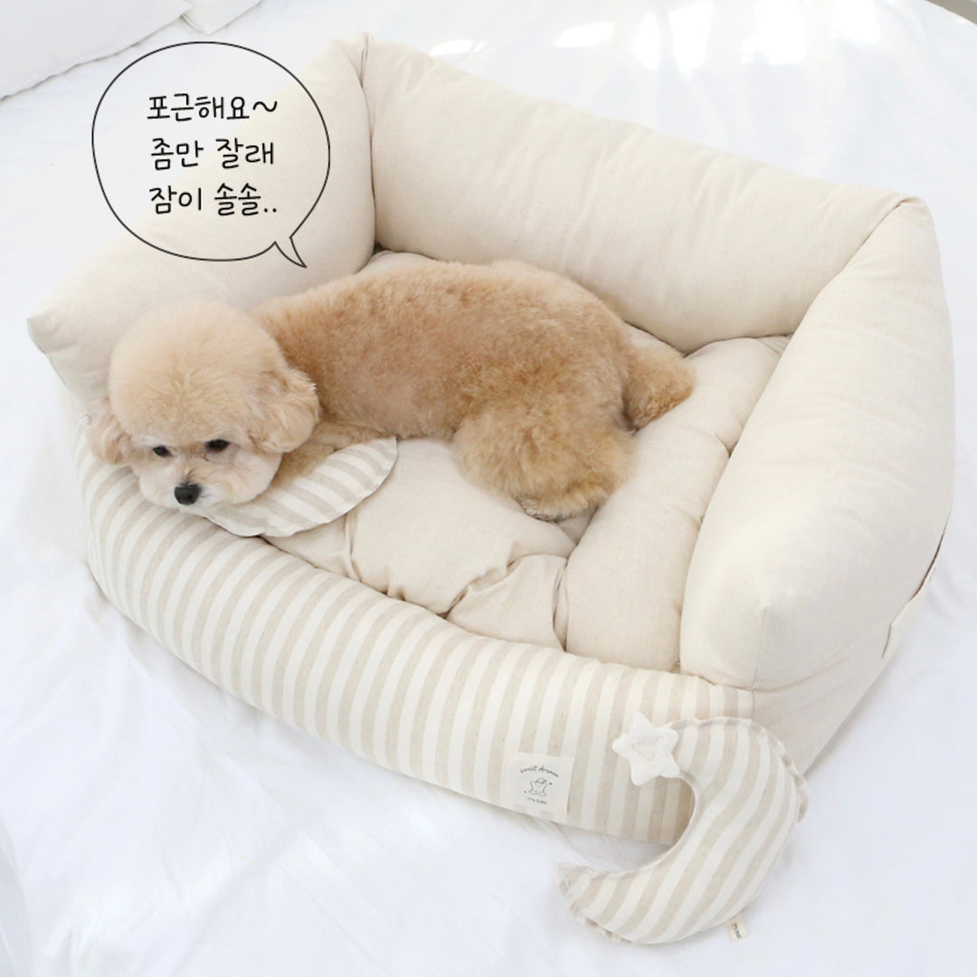 ※予約販売【ITS DOG】Basic Stripe Square Bed（Beige）