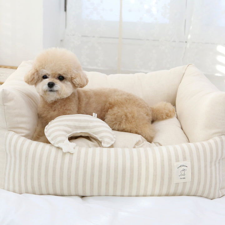 ※予約販売【ITS DOG】Basic Stripe Square Bed（Beige）