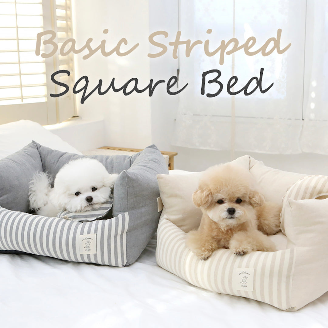 ※予約販売【ITS DOG】Basic Stripe Square Bed（Gray）