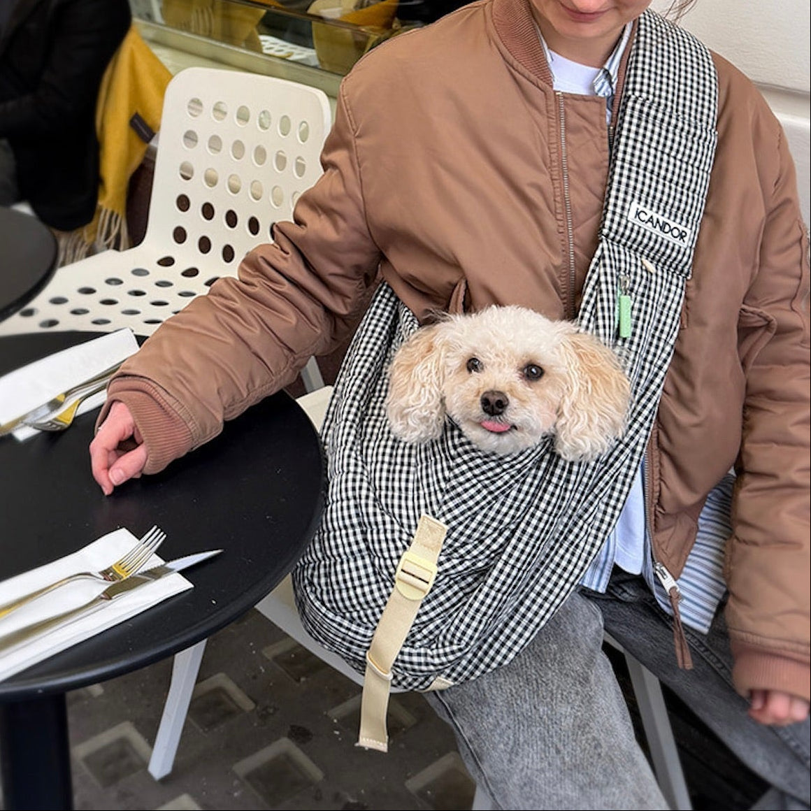 即納【iCANDOR】DUMPLING BAG（URBAN BLACK）｜犬用バッグ