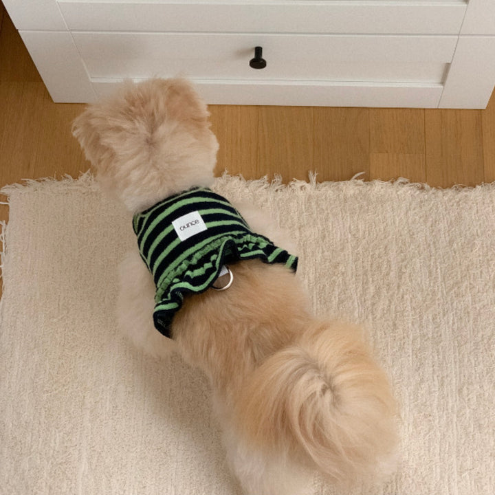※予約販売【OUNCE】Terry Stripe Cool Frill Harness（Green）｜犬用ハーネス