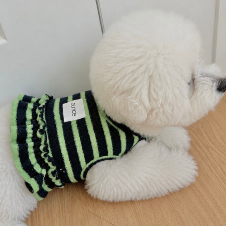 ※予約販売【OUNCE】Terry Stripe Cool Frill Harness（Green）｜犬用ハーネス