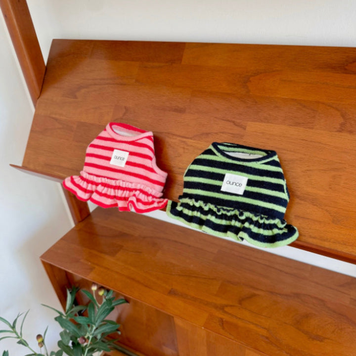 ※予約販売【OUNCE】Terry Stripe Cool Frill Harness（Green）｜犬用ハーネス