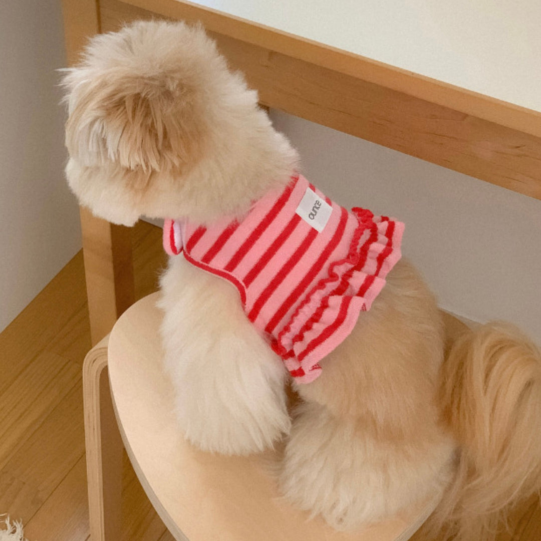 ※予約販売【OUNCE】Terry Stripe Cool Frill Harness（Pink）｜犬用ハーネス