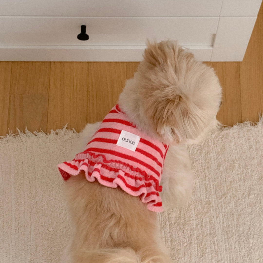 ※予約販売【OUNCE】Terry Stripe Cool Frill Harness（Pink）｜犬用ハーネス