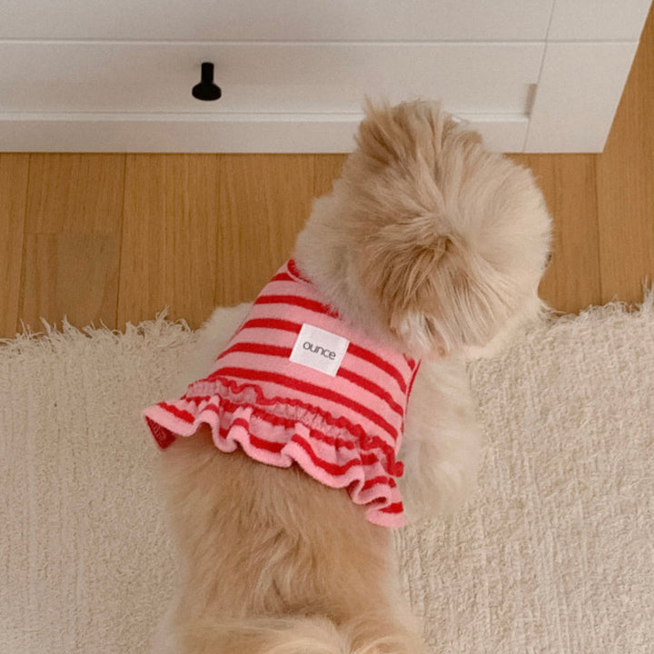 ※予約販売【OUNCE】Terry Stripe Cool Frill Harness（Pink）｜犬用ハーネス
