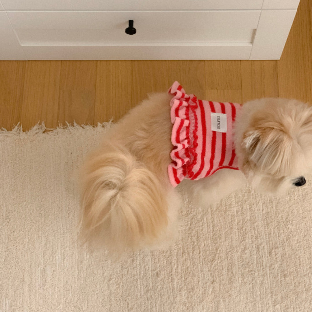 ※予約販売【OUNCE】Terry Stripe Cool Frill Harness（Pink）｜犬用ハーネス