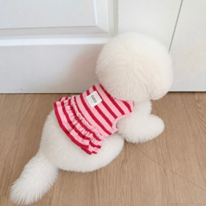 ※予約販売【OUNCE】Terry Stripe Cool Frill Harness（Pink）｜犬用ハーネス