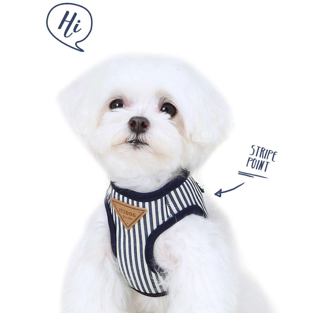※予約販売【ITS DOG】Denim vest harness（Stripe）｜犬用ハーネス